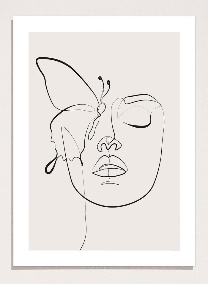 Head of Butterflies Line Art Print