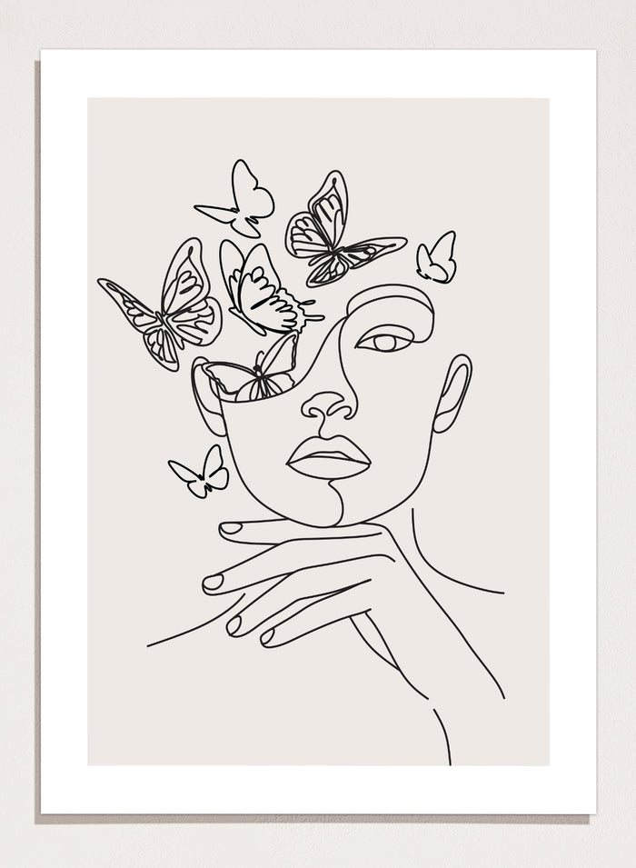Head of Butterflies Line Art Print