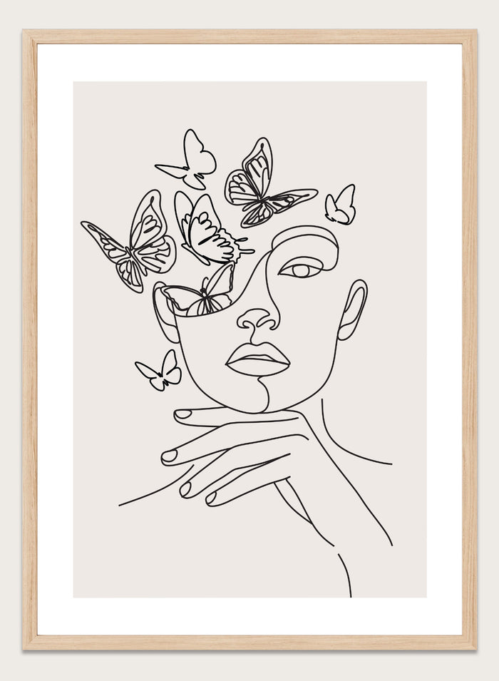 Head of Butterflies Line Art Print