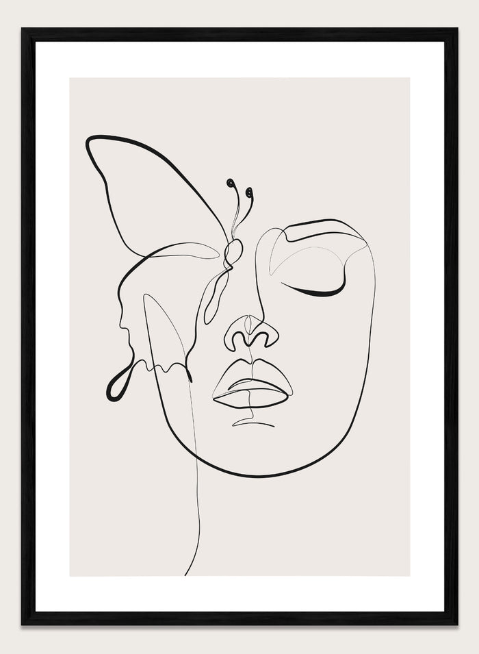 Head of Butterflies Line Art Print
