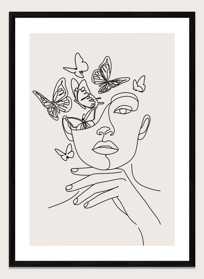 Head of Butterflies Line Art Print