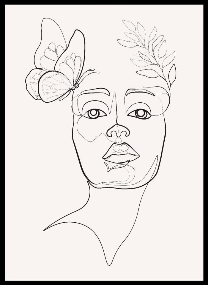 Head of Flowers and Butterfly Line Art Print_Sugar & Canvas_Sugar & Canvas