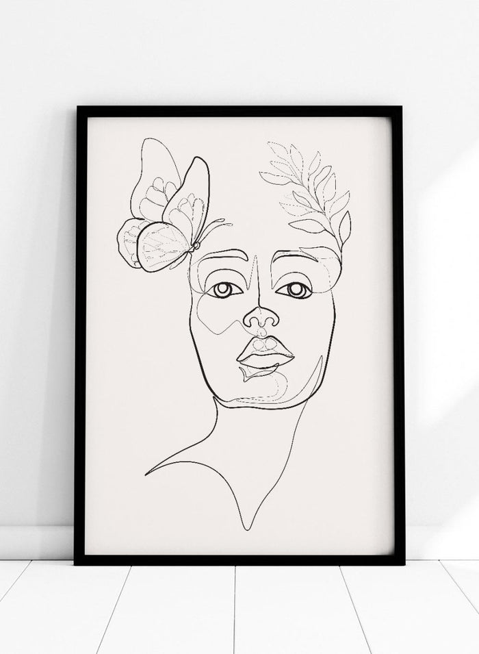 Head of Flowers and Butterfly Line Art Print_Sugar & Canvas_Sugar & Canvas