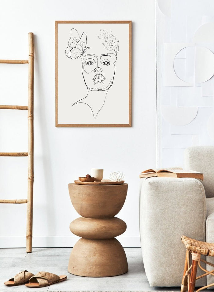 Head of Flowers and Butterfly Line Art Print_Sugar & Canvas_Sugar & Canvas
