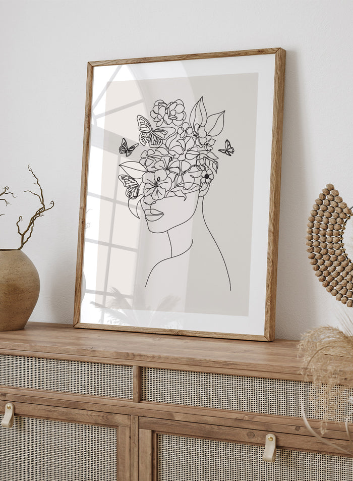 Head of Flowers Line Art Print