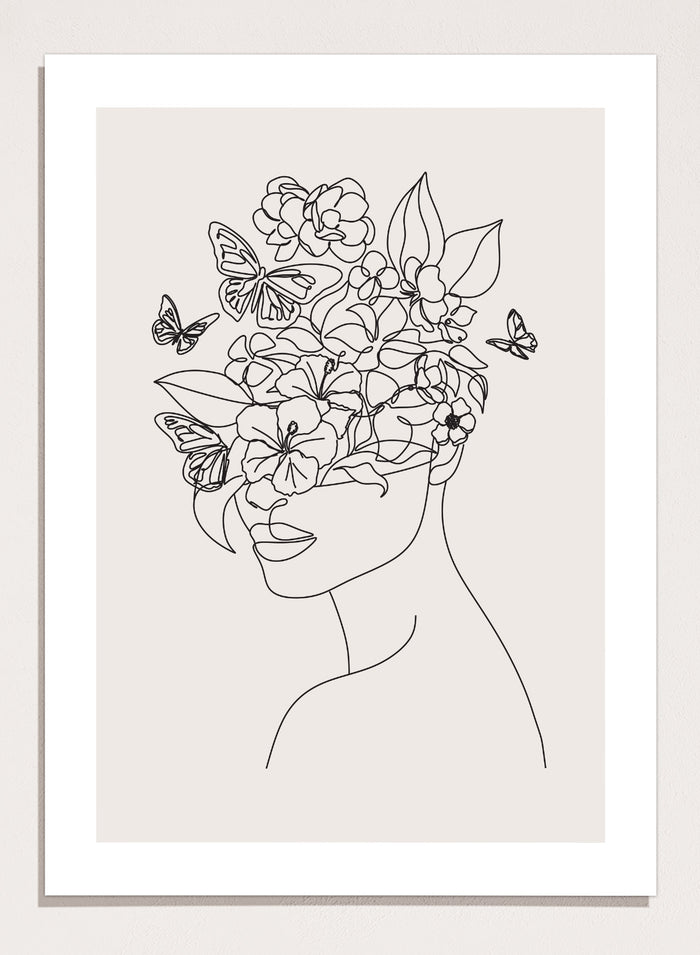 Head of Flowers Line Art Print