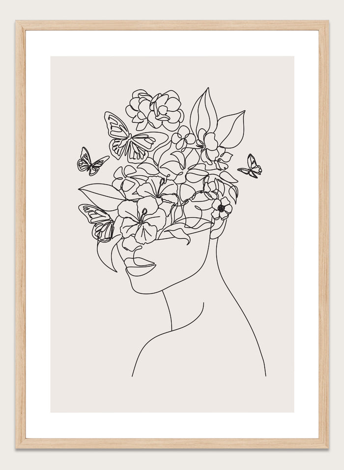 Head of Flowers Line Art Print