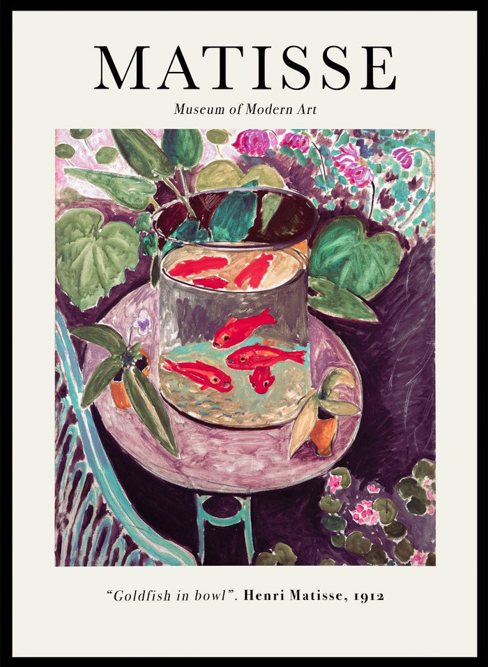 Featuring the original Henri Matisse's Artwork Goldfish in Bowl 1912 painting, this lithograph wall art print showcases classic vintage fauvism Matisse art. Featuring colorful art and text, this vintage exhibition poster by the Metropolitan Museum of Art is perfect for any boho, eclectic, retro, or minimalist space.