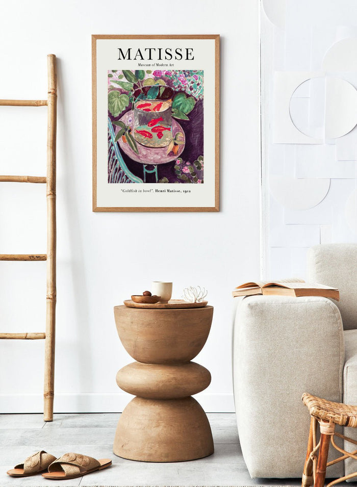 Featuring the original Henri Matisse's Artwork Goldfish in Bowl 1912 painting, this lithograph wall art print showcases classic vintage fauvism Matisse art. Featuring colorful art and text, this vintage exhibition poster by the Metropolitan Museum of Art is perfect for any boho, eclectic, retro, or minimalist space.