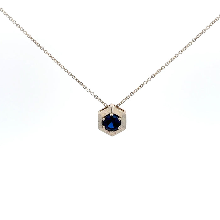 Hexagon Blue Sapphire Pendant Necklace