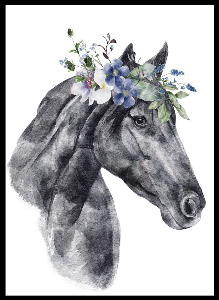 Horse with Flowers Safari Animal Art Print_Sugar & Canvas