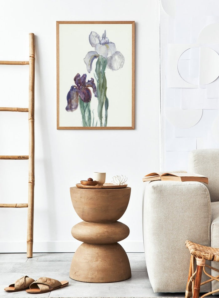 Irises by Sientje Mesdag-van Houten is a vintage botanical watercolor print of purple and white iris flowers, a soft floral piece for wall art and home decor.
