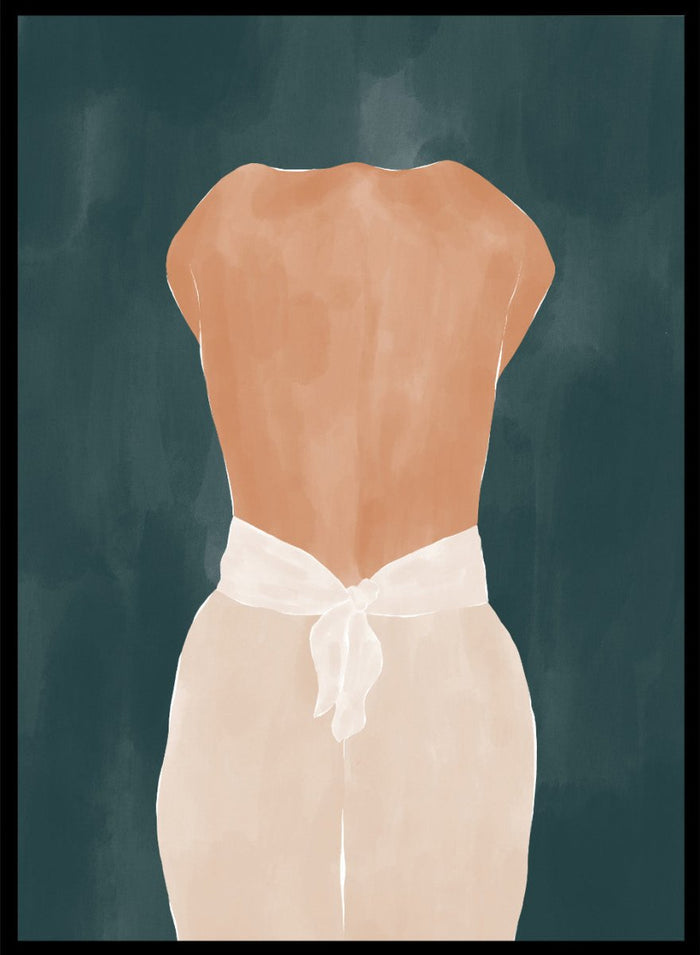 Backside by Ivy Green is a modern female figure art print with rich green tones and minimal style. Premium fine art print with optional wood framing.