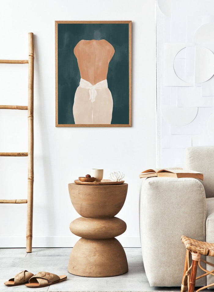 Backside by Ivy Green is a modern female figure art print with rich green tones and minimal style. Premium fine art print with optional wood framing.