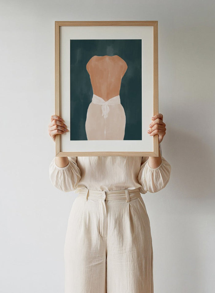 Backside by Ivy Green is a modern female figure art print with rich green tones and minimal style. Premium fine art print with optional wood framing.