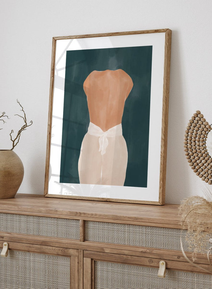 Backside by Ivy Green is a modern female figure art print with rich green tones and minimal style. Premium fine art print with optional wood framing.