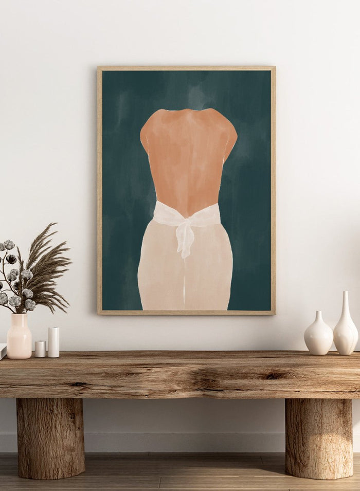 Backside by Ivy Green is a modern female figure art print with rich green tones and minimal style. Premium fine art print with optional wood framing.