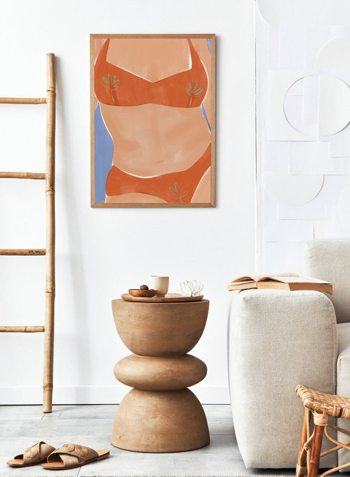 Bikini Babe by Ivy Green is a modern illustration art print featuring a confident bikini figure and warm summer tones. Premium fine art print with optional wood framing.