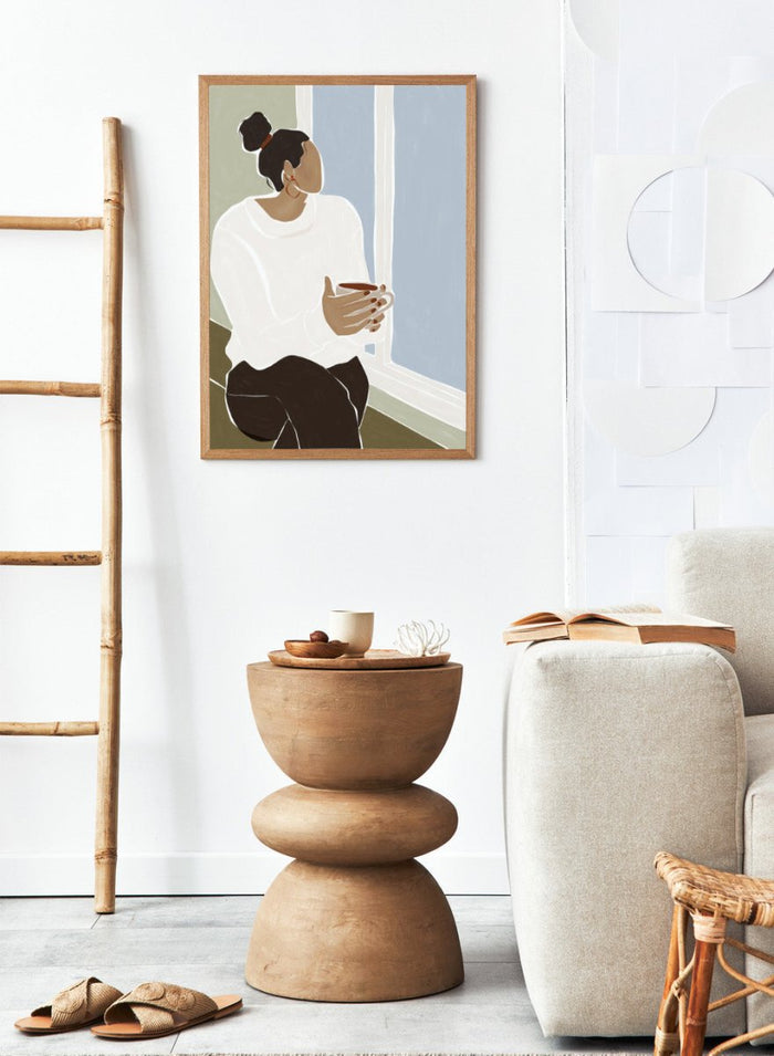 Enjoying a Cup of Tea by Ivy Green is a calm modern figure art print celebrating slow moments and everyday rituals. Premium fine art print with optional wood framing.