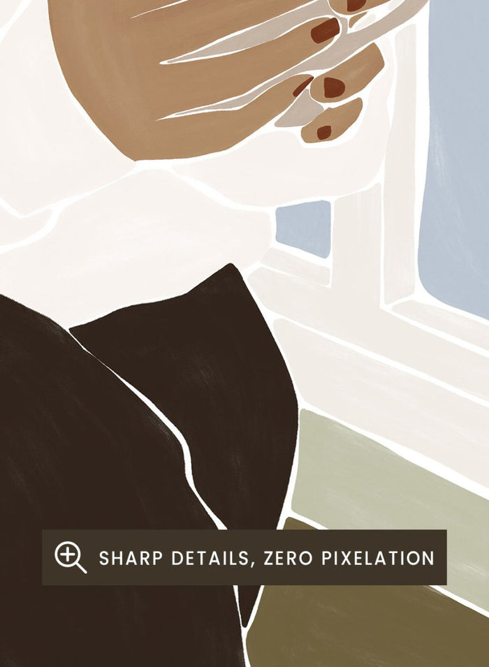 Enjoying a Cup of Tea by Ivy Green is a calm modern figure art print celebrating slow moments and everyday rituals. Premium fine art print with optional wood framing.