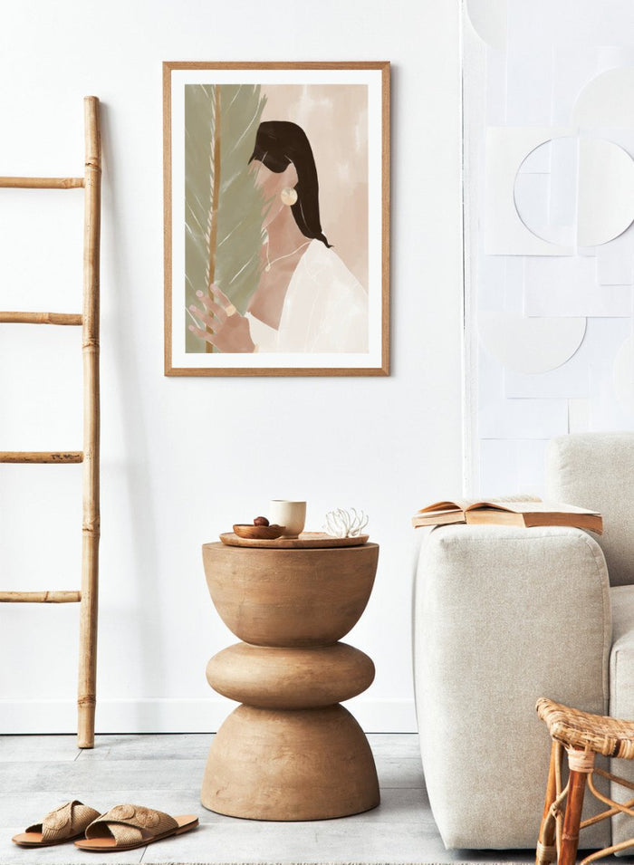 Plant Girl by Ivy Green is a modern illustration art print featuring a woman and soft botanical elements. Premium fine art print with optional wood framing.