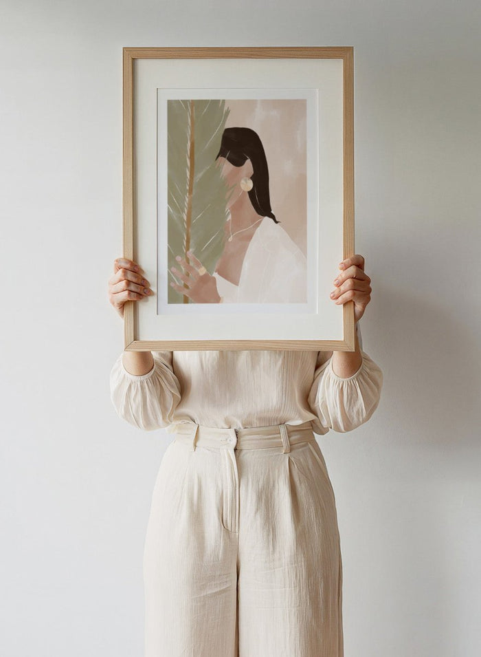 Plant Girl by Ivy Green is a modern illustration art print featuring a woman and soft botanical elements. Premium fine art print with optional wood framing.