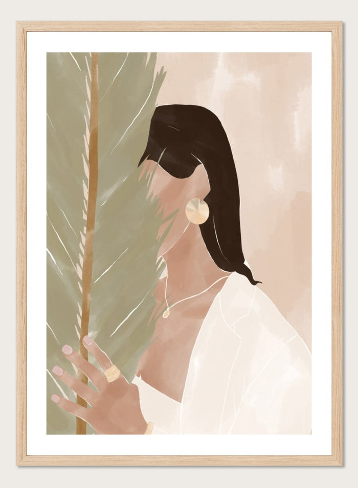 Plant Girl by Ivy Green is a modern illustration art print featuring a woman and soft botanical elements. Premium fine art print with optional wood framing.