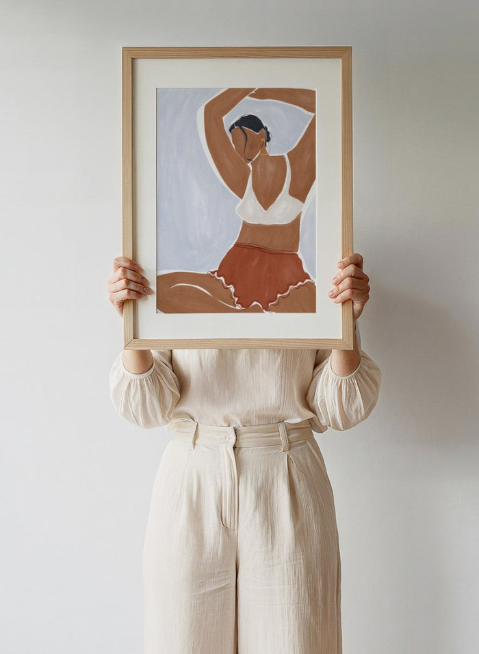 Yoga in Bikini by Ivy Green is a modern illustration art print featuring a relaxed yoga pose and minimalist female figure. Premium fine art print with optional wood framing.