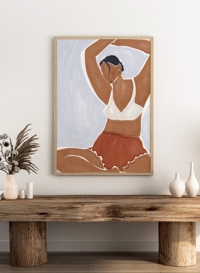 Yoga in Bikini by Ivy Green is a modern illustration art print featuring a relaxed yoga pose and minimalist female figure. Premium fine art print with optional wood framing.