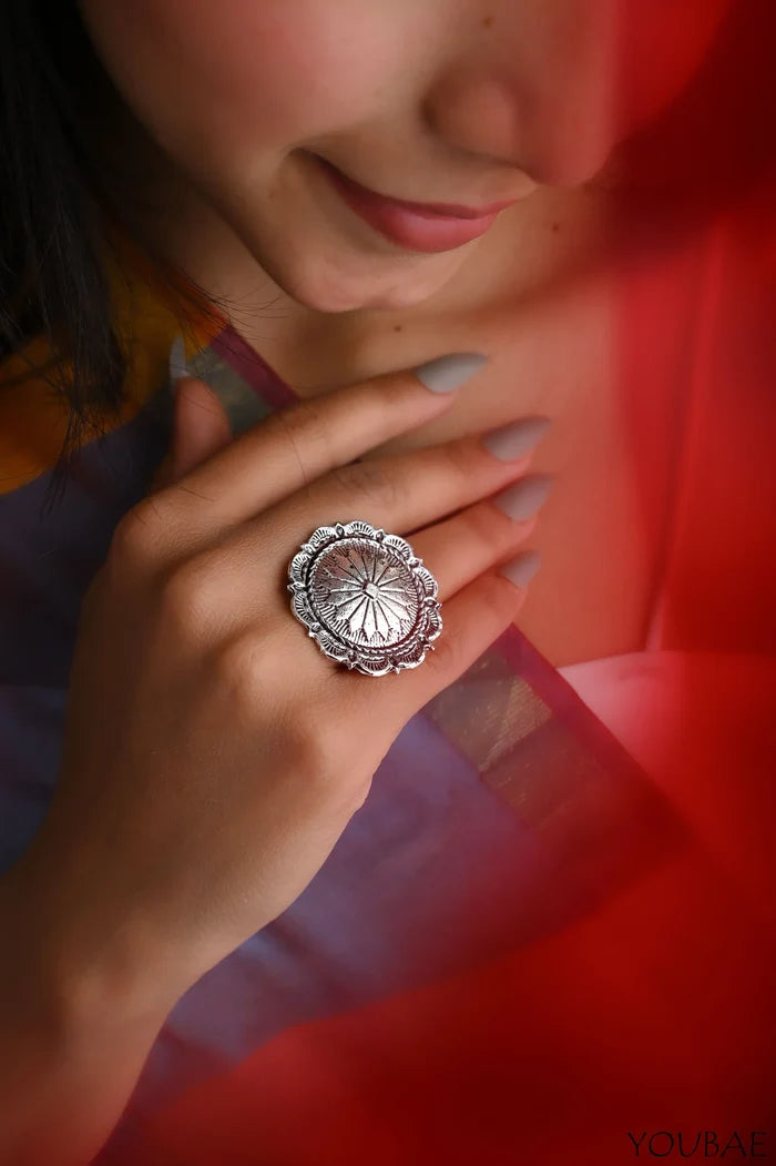 Jameela Oxidised Free Size, Adjustable Ring