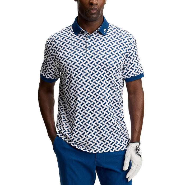 J.Lindeberg Tour Tech Print Golf Polo Ladder Estate White S - SH26 Men