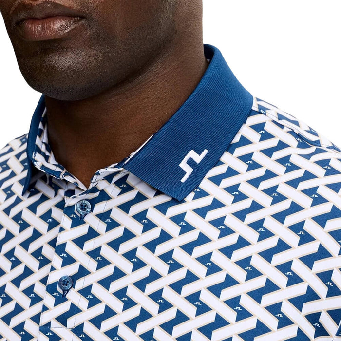 J.Lindeberg Tour Tech Print Golf Polo Ladder Estate White S - SH26 Men