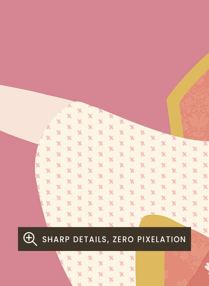 Illustration of a person lying on a sofa with a pink background. Maddie’s Mood by Jota De Jai is a playful contemporary art print of a woman lounging on a vintage sofa in a bold pink room. Officially licensed wall poster with framing.