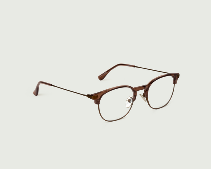 Cocoa::Jules Eyeglasses Round Brown plant-based plastic front diagonal