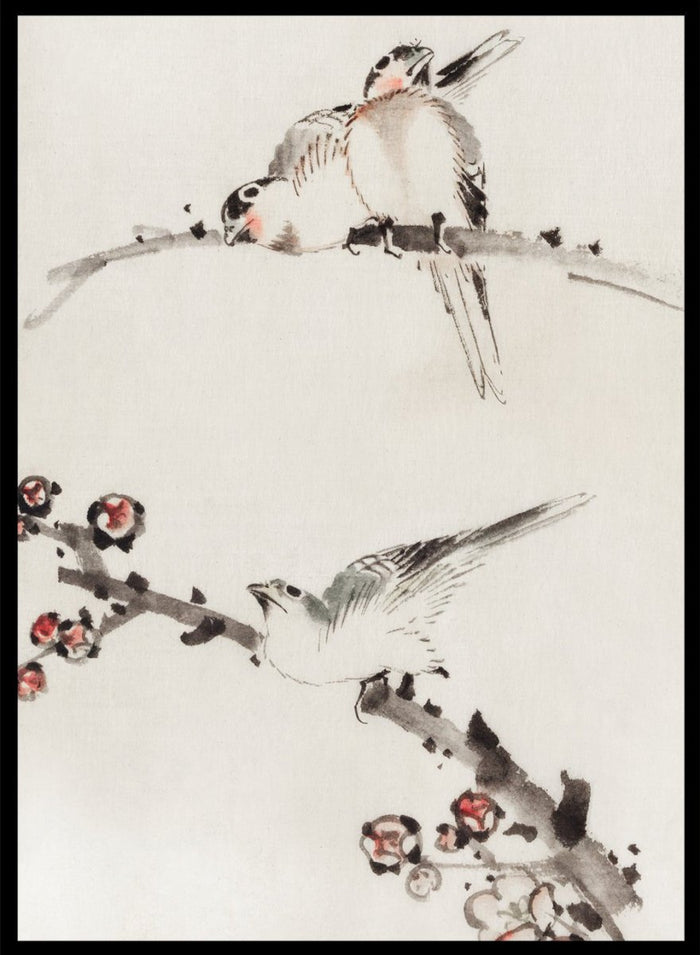 Katsushika Hokusai Three Birds Perched on Branches, One with Blossoms Art Print_Sugar & Canvas_Katsushika Hokusai