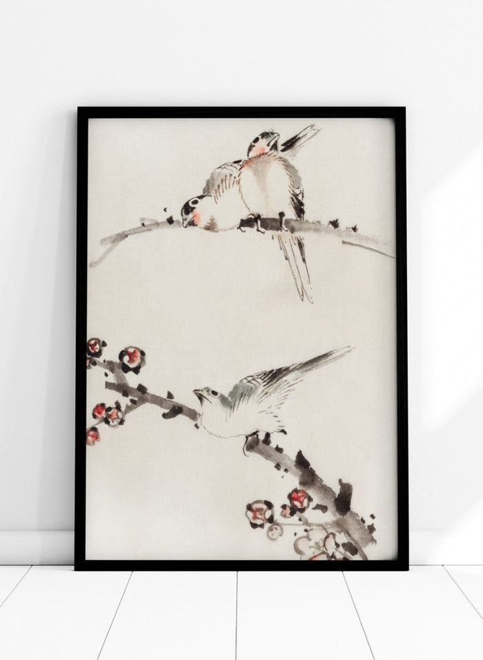 Katsushika Hokusai Three Birds Perched on Branches, One with Blossoms Art Print_Sugar & Canvas_Katsushika Hokusai