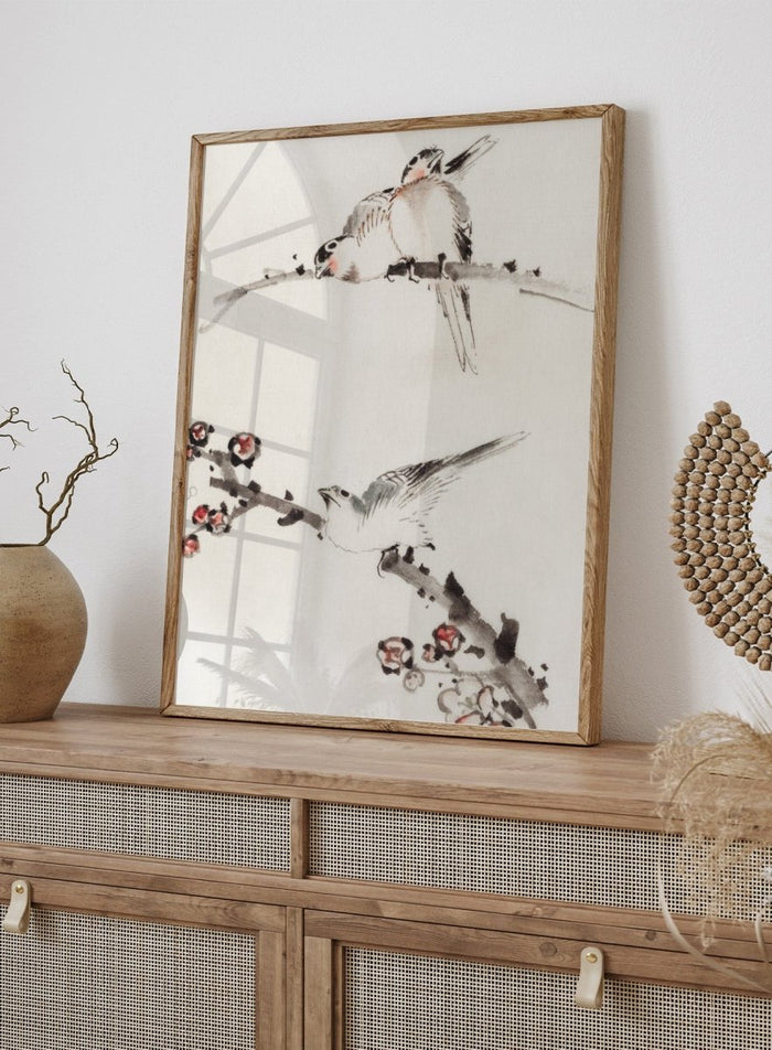 Katsushika Hokusai Three Birds Perched on Branches, One with Blossoms Art Print_Sugar & Canvas_Katsushika Hokusai