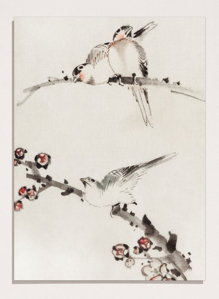 Katsushika Hokusai Three Birds Perched on Branches, One with Blossoms Art Print_Sugar & Canvas_Katsushika Hokusai