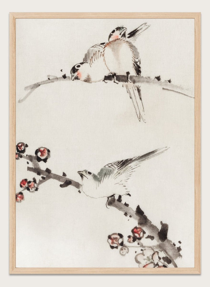 Katsushika Hokusai Three Birds Perched on Branches, One with Blossoms Art Print_Sugar & Canvas_Katsushika Hokusai