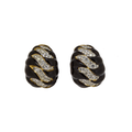 Kenneth Jay Lane Chubby Black Enamel Crystal Clip Earrings
