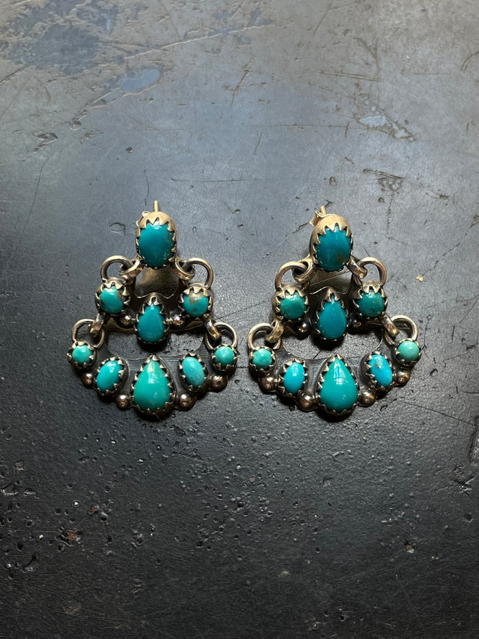 Kingman Turquoise Chandelier Stud Earrings | 925 Sterling Silver G634