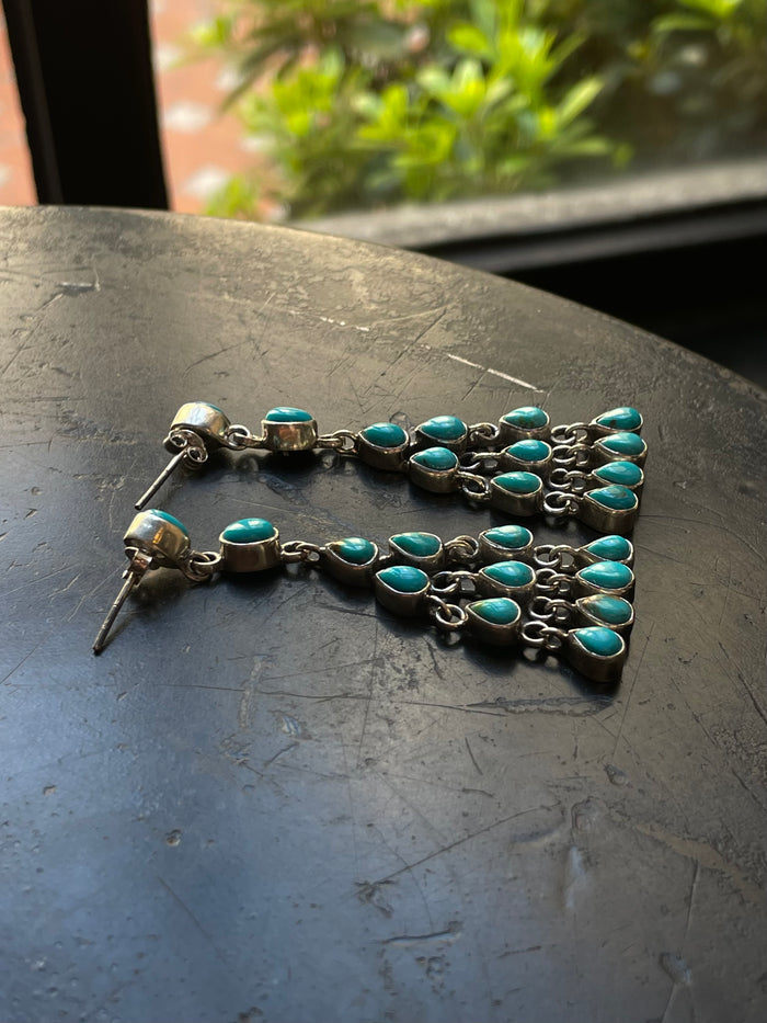 Kingman Turquoise Chandelier Stud Earrings | 925 Sterling Silver G635