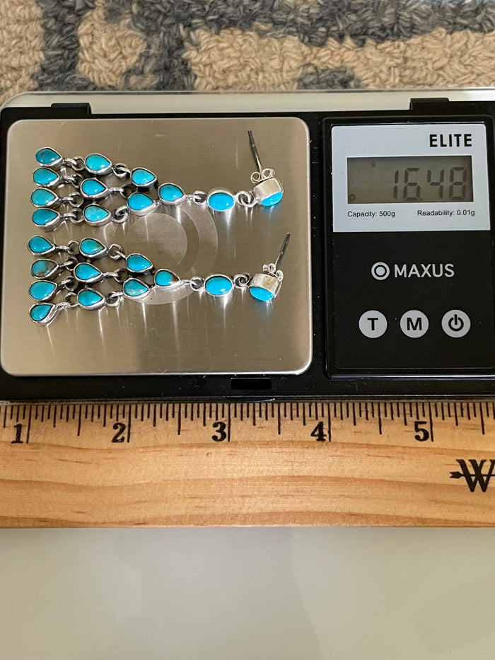 Kingman Turquoise Chandelier Stud Earrings | 925 Sterling Silver G635