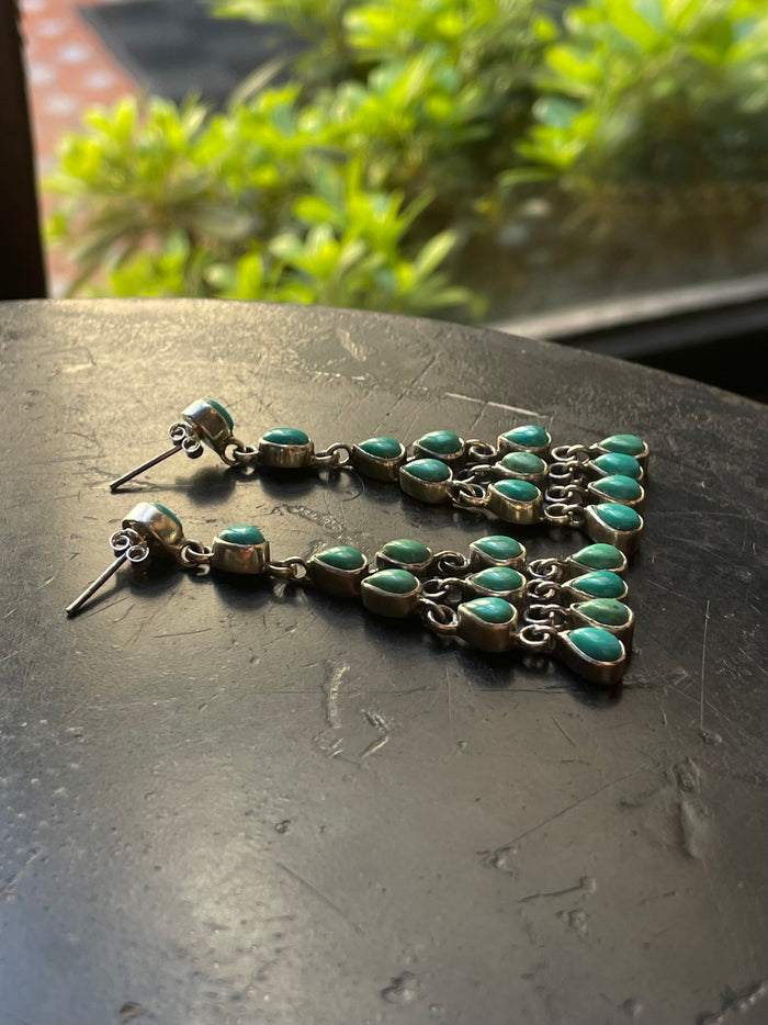 Kingman Turquoise Chandelier Stud Earrings | 925 Sterling Silver G637
