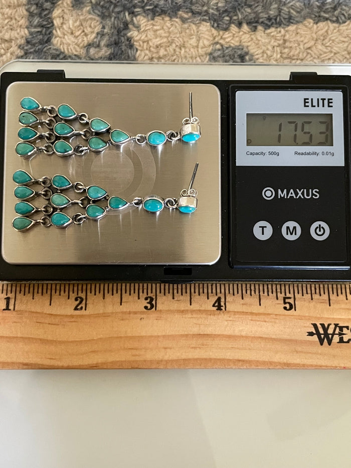 Kingman Turquoise Chandelier Stud Earrings | 925 Sterling Silver G637