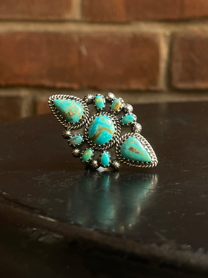 Kingman Turquoise Cluster Ring Size 8.25| 925 Sterling Silver G564