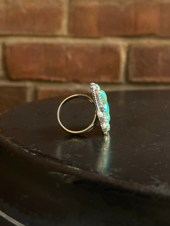Kingman Turquoise Cluster Ring Size 8.25| 925 Sterling Silver G564