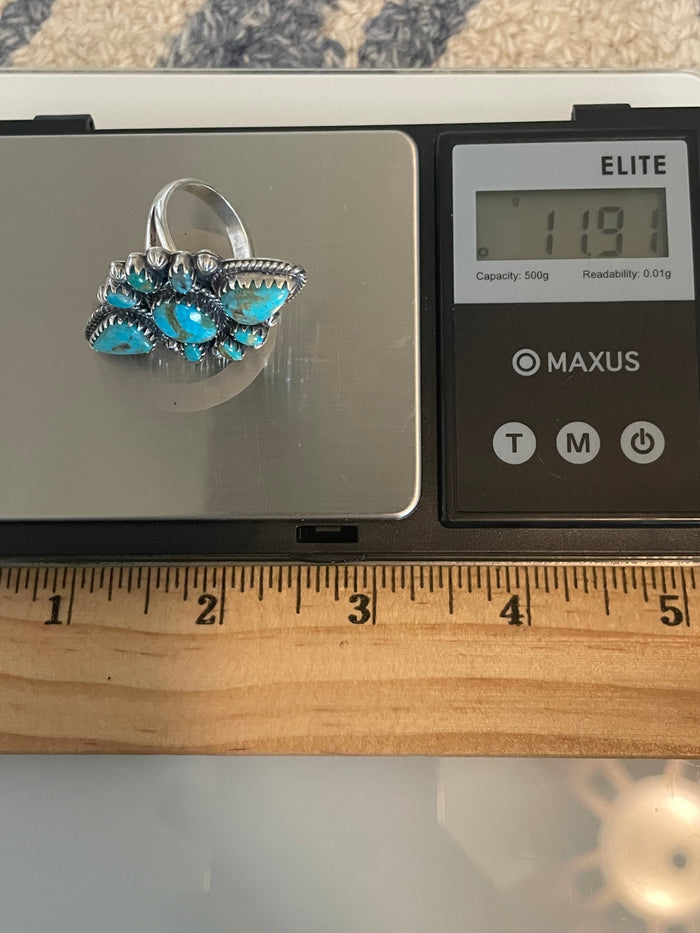 Kingman Turquoise Cluster Ring Size 8.25| 925 Sterling Silver G564