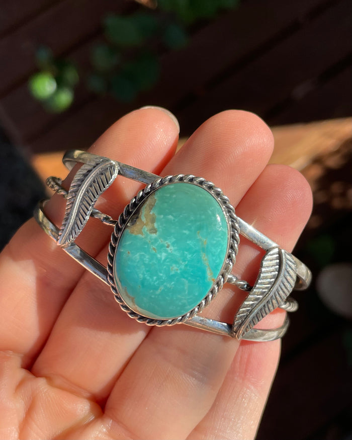 Kingman Turquoise Feather Cuff Bracelet | Sterling Silver B885