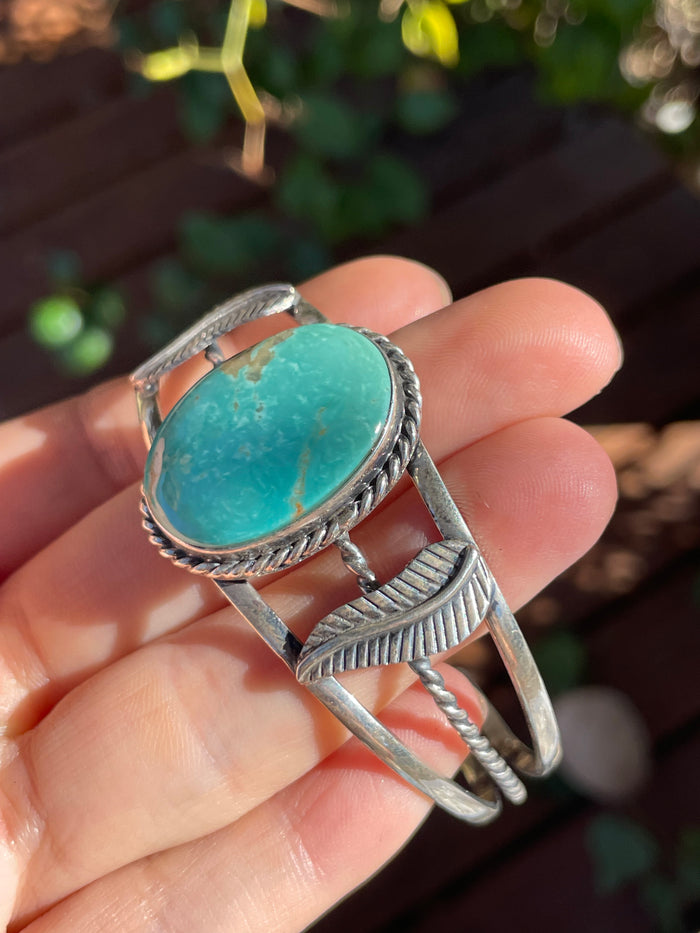 Kingman Turquoise Feather Cuff Bracelet | Sterling Silver B885